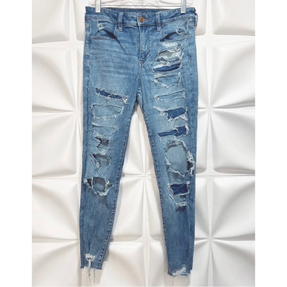 American Eagle Sz 8 Hi Rise Jegging N(e)xt Level Stretch Jeans Raw Hem - Picture 3 of 7